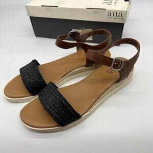 a.n.a Liah Women's Sandals Flat Ankle Strap Black/Brown Size 11M